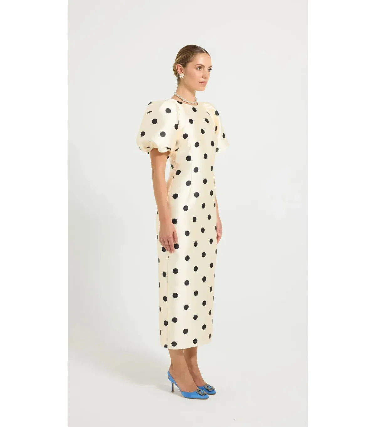 Pasduchas Dottie Sleeve Midi Dress Cream/Black Size AU 12 - Image 2