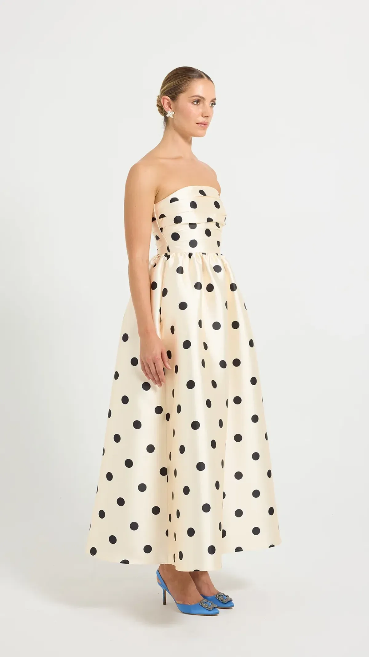 Pasduchas Dottie Strapless Midi Size 8 in Cream/Black - Image 2