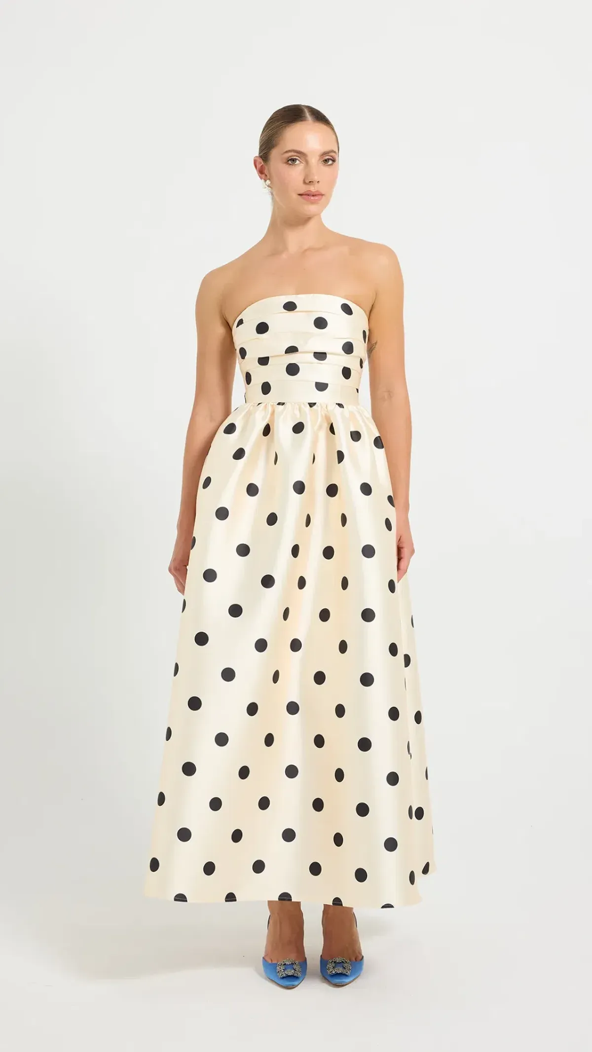 Pasduchas Dottie Strapless Midi Size 8 in Cream/Black - Image 1