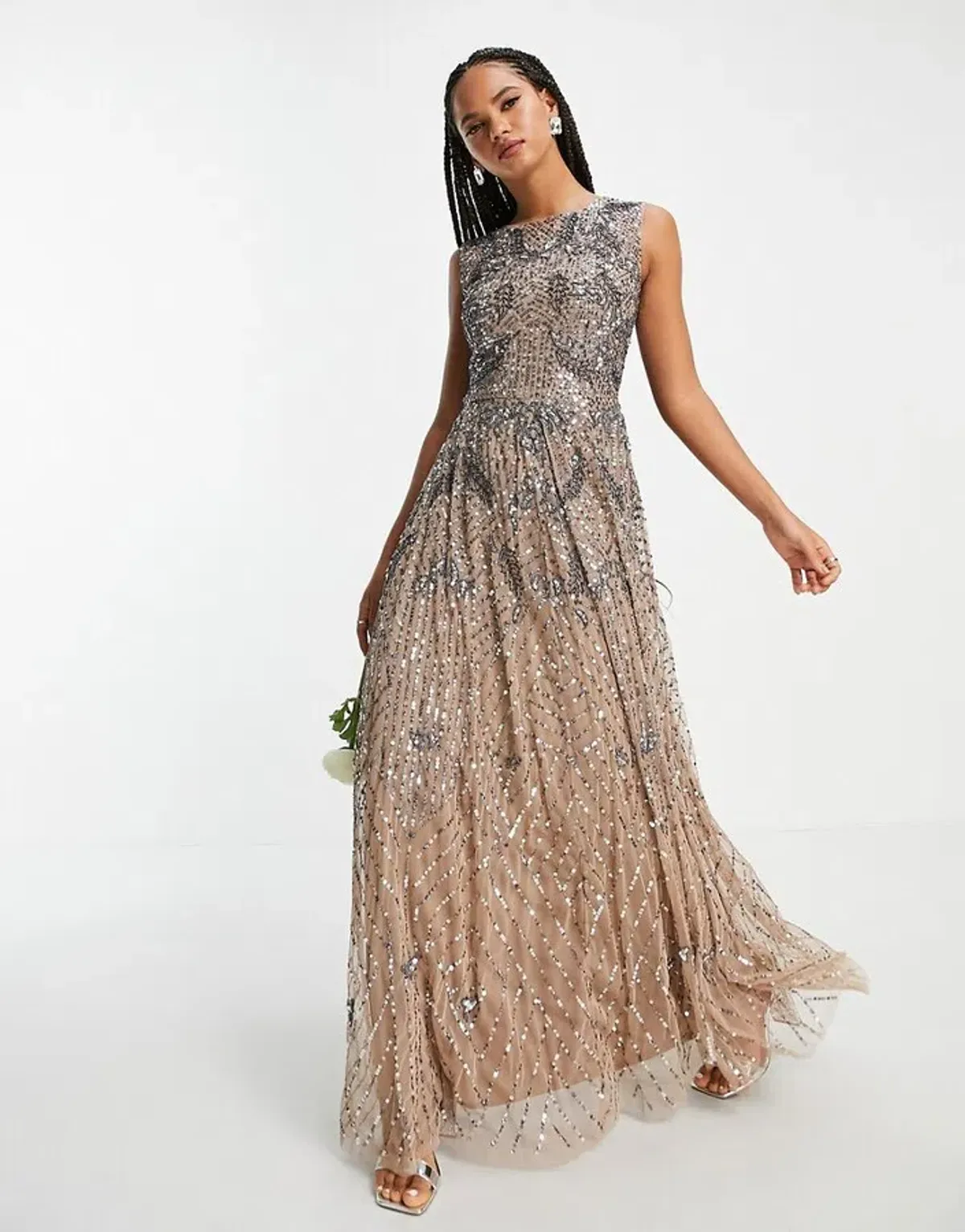 Beauut Bridesmaid Embellished Maxi Dress in Mink Size 14 for rent on The Volte - main image