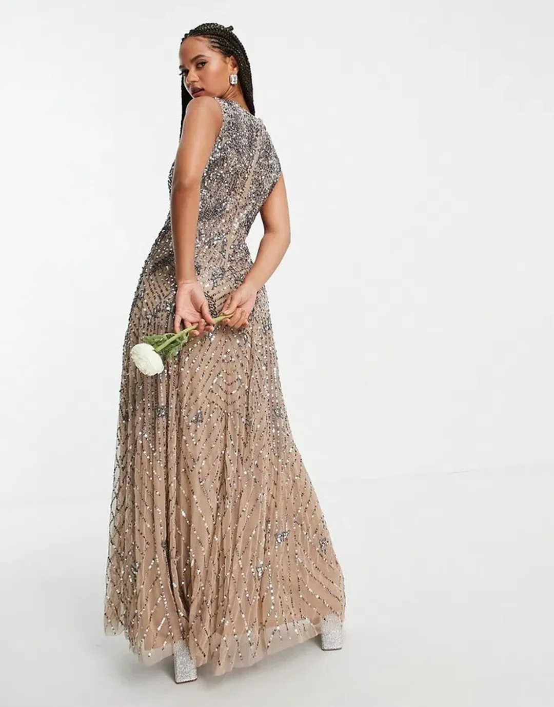 Beauut Bridesmaid Embellished Maxi Dress in Mink Size 14 for rent on The Volte - main image