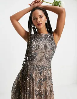 Beauut Bridesmaid Embellished Maxi Dress in Mink Size 14 for rent on The Volte - image 4