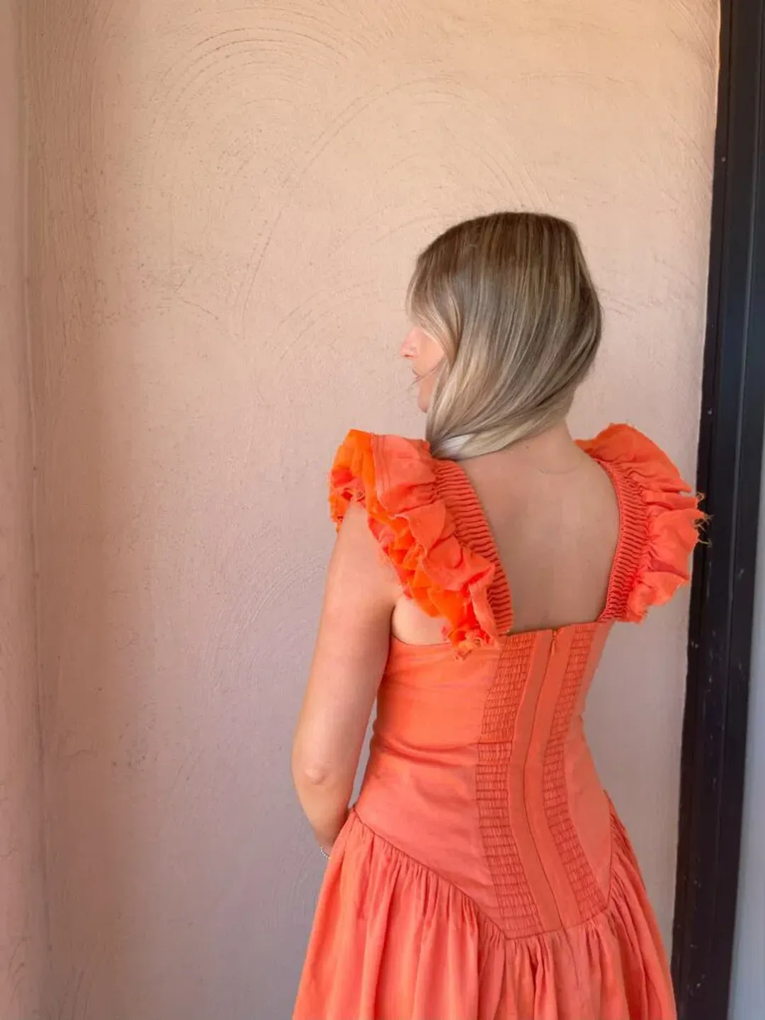 Aje Simone Frill Sleeve Mini Dress Orange Size 8 for rent on The Volte - main image