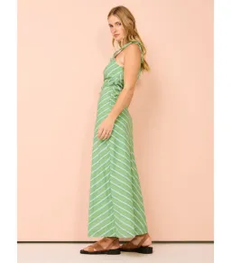 Faithfull Laureles Midi Dress in Akaia Stripe Green Size XS / AU 6 for rent on The Volte - image 2