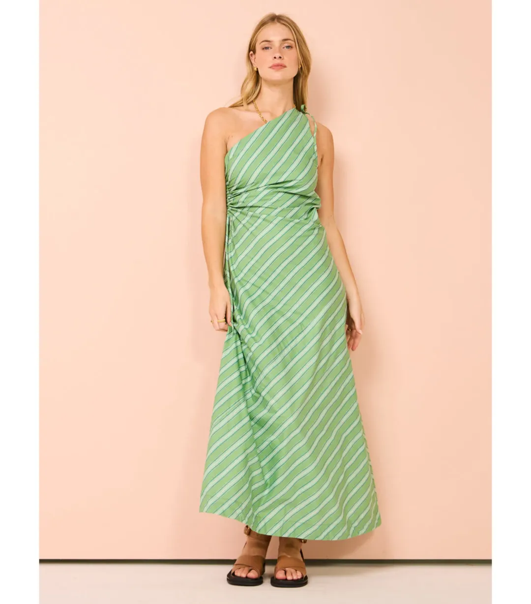 Faithfull Laureles Midi Dress in Akaia Stripe Green Size XS / AU 6 for rent on The Volte - main image