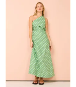 Faithfull Laureles Midi Dress in Akaia Stripe Green Size XS / AU 6 for rent on The Volte - image 1