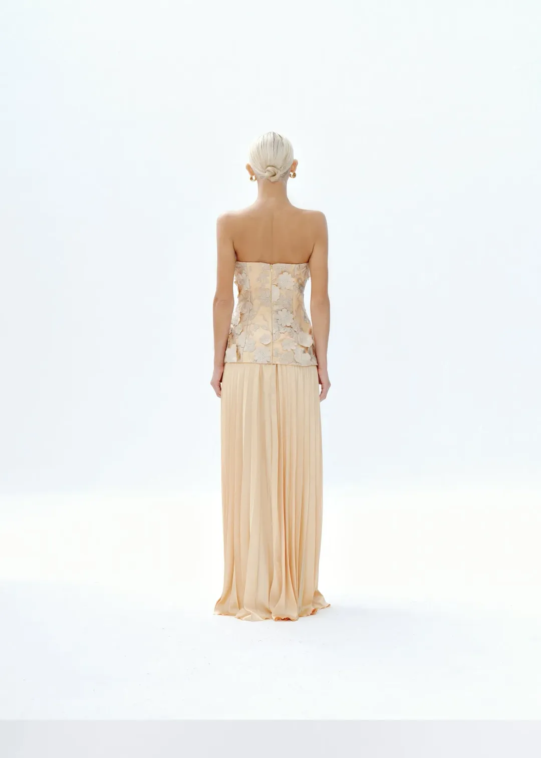 Justin Tong Cascade Pleated Maxi Gown Gold Size AU 14 for rent on The Volte - main image