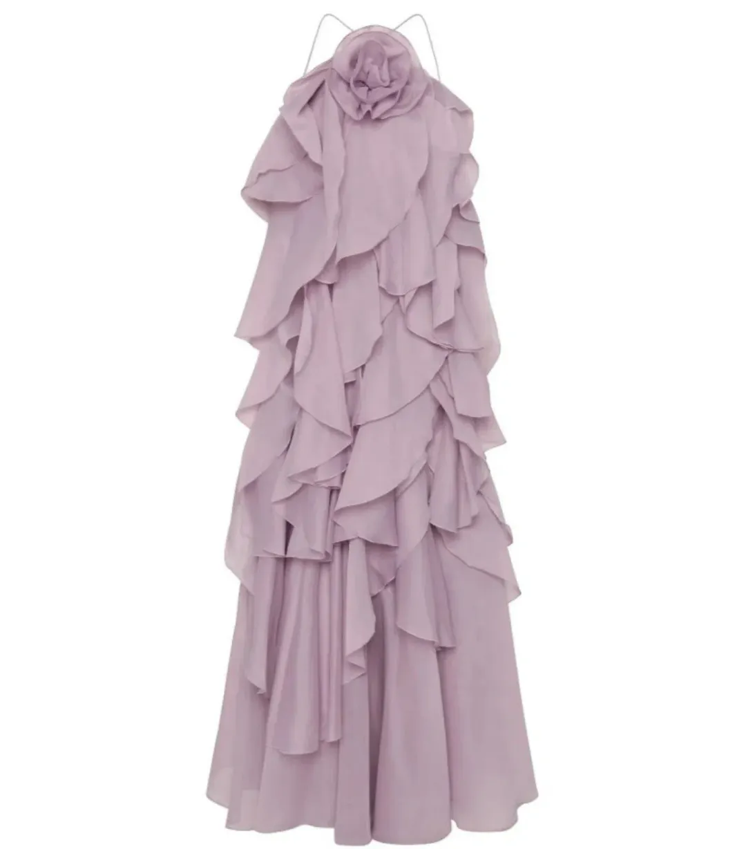 Aje Pandorea Layered Maxi Dress Purple Size AU 14 for rent on The Volte - main image
