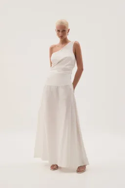 Aje White Daze One Shoulder Maxi Dress White Size AU 6 for rent on The Volte - image 1