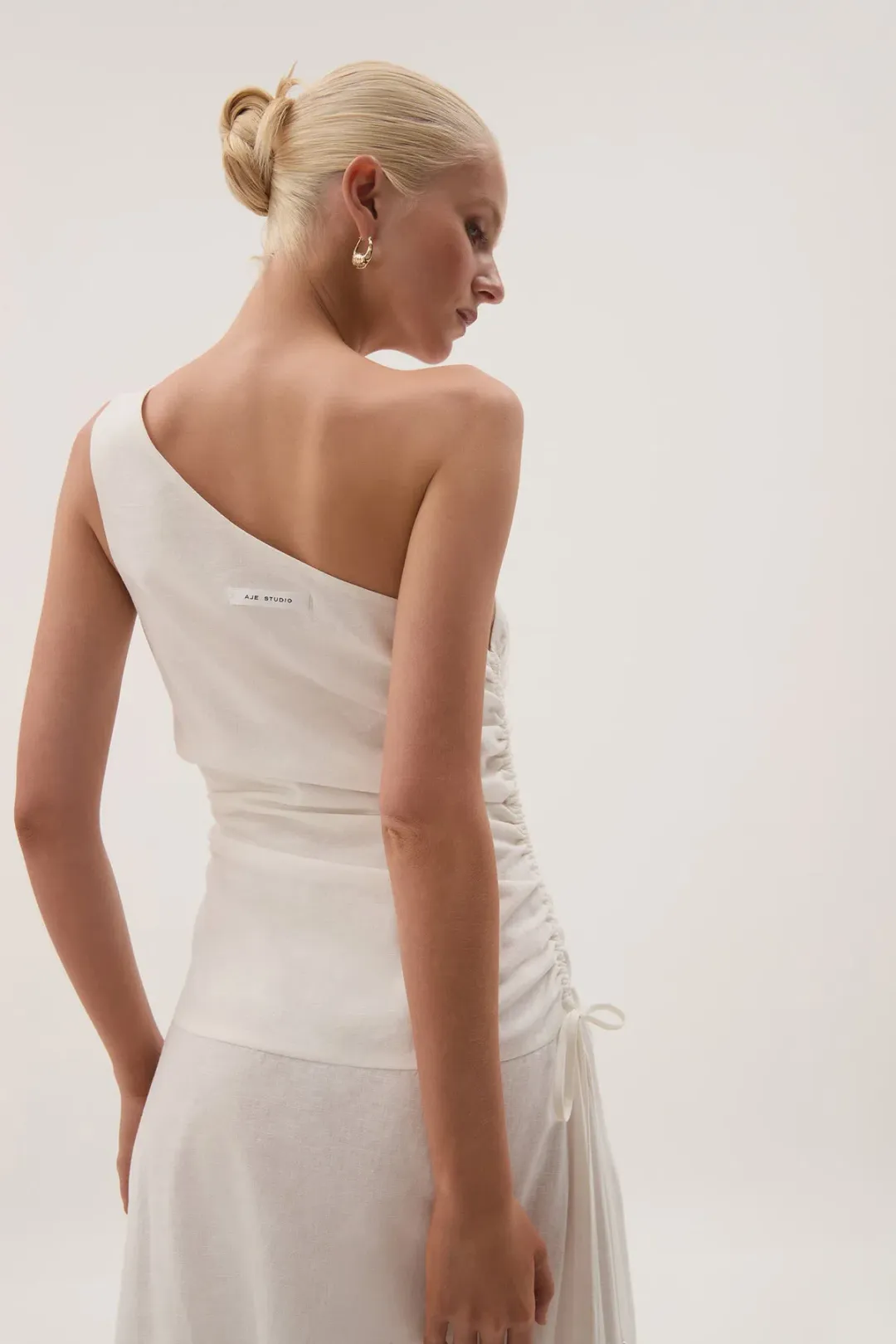 Aje White Daze One Shoulder Maxi Dress White Size AU 6 for rent on The Volte - main image