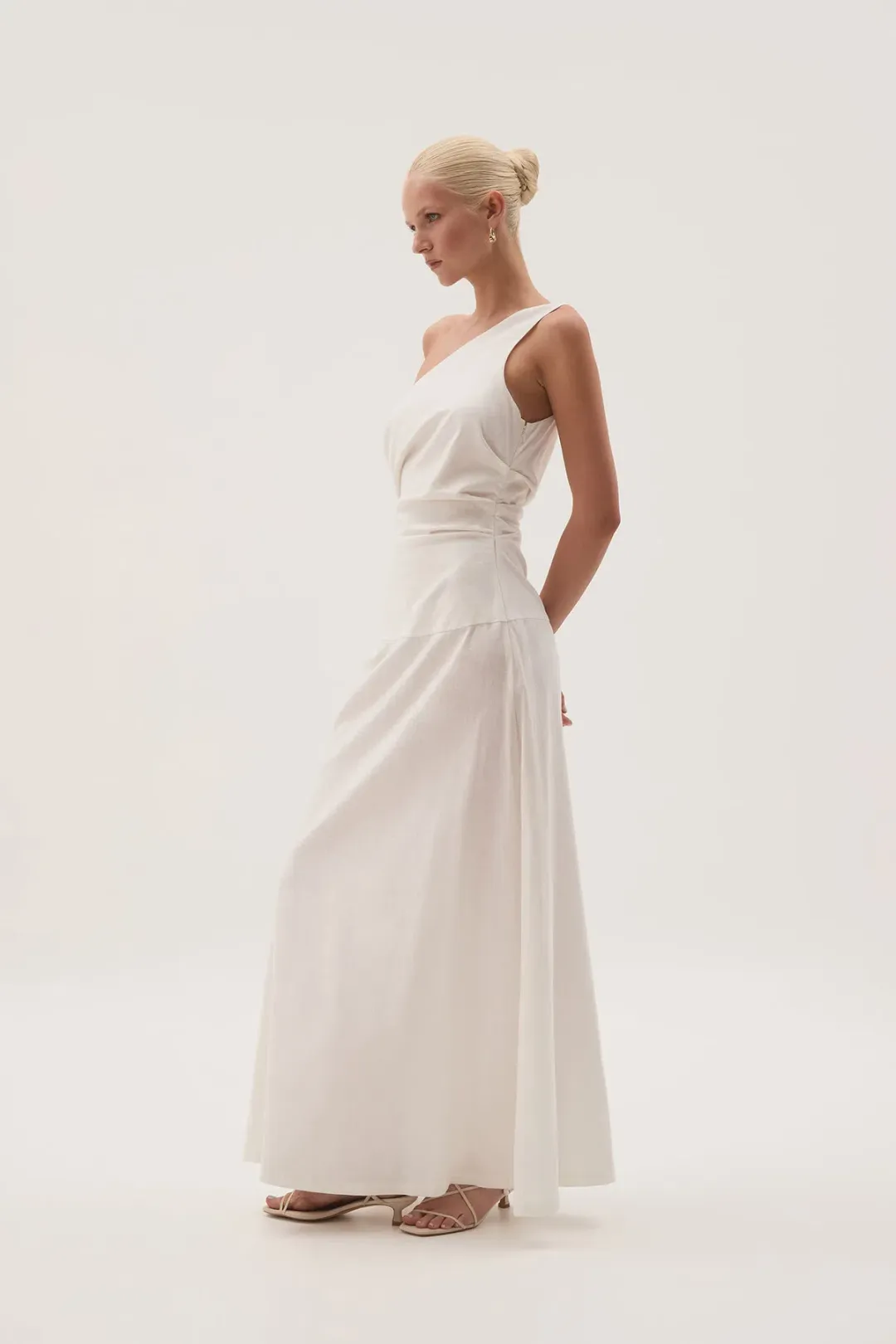 Aje White Daze One Shoulder Maxi Dress White Size AU 6 for rent on The Volte - main image