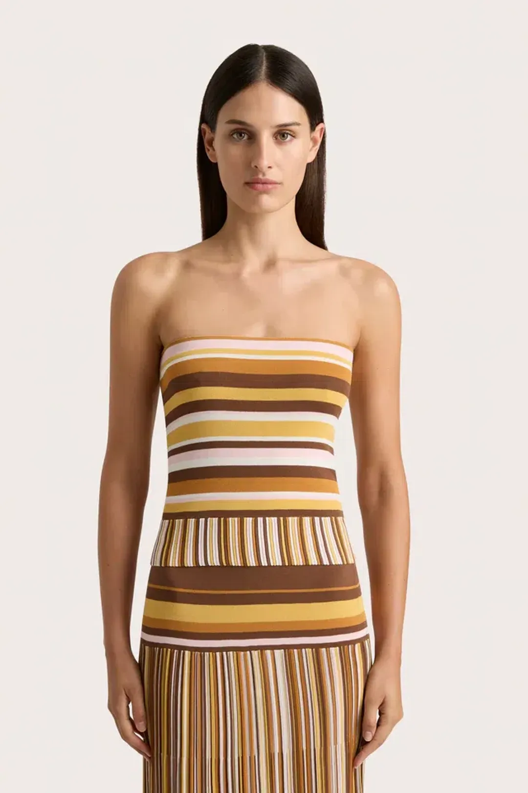 Faithfull Citara Strapless Top & Maxi Skirt Set in Cocoa Size 8 for rent on The Volte - main image