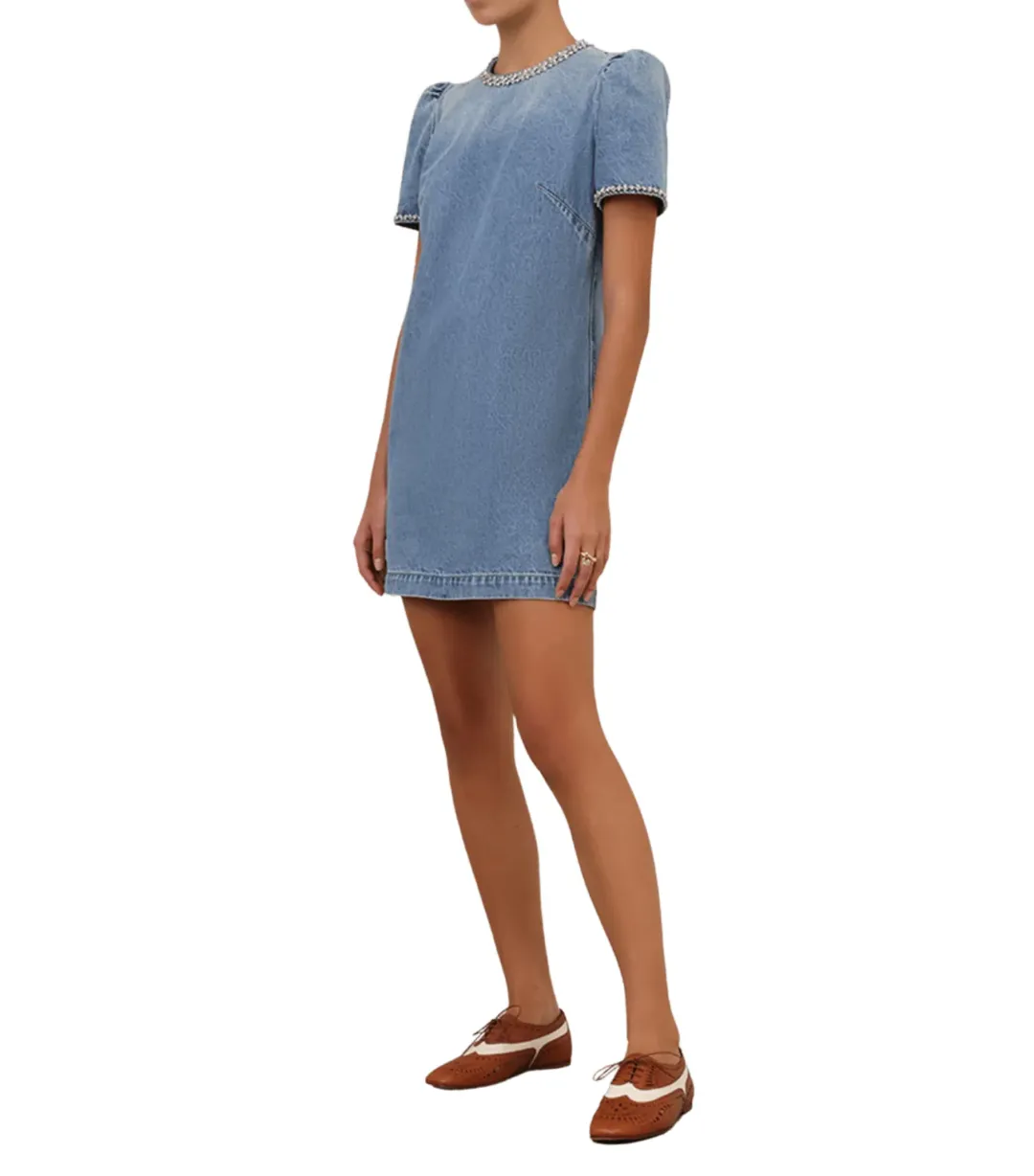 Zimmermann Crush Embellished Denim Mini Dress Blue Size 0 / AU 8 for rent on The Volte - main image
