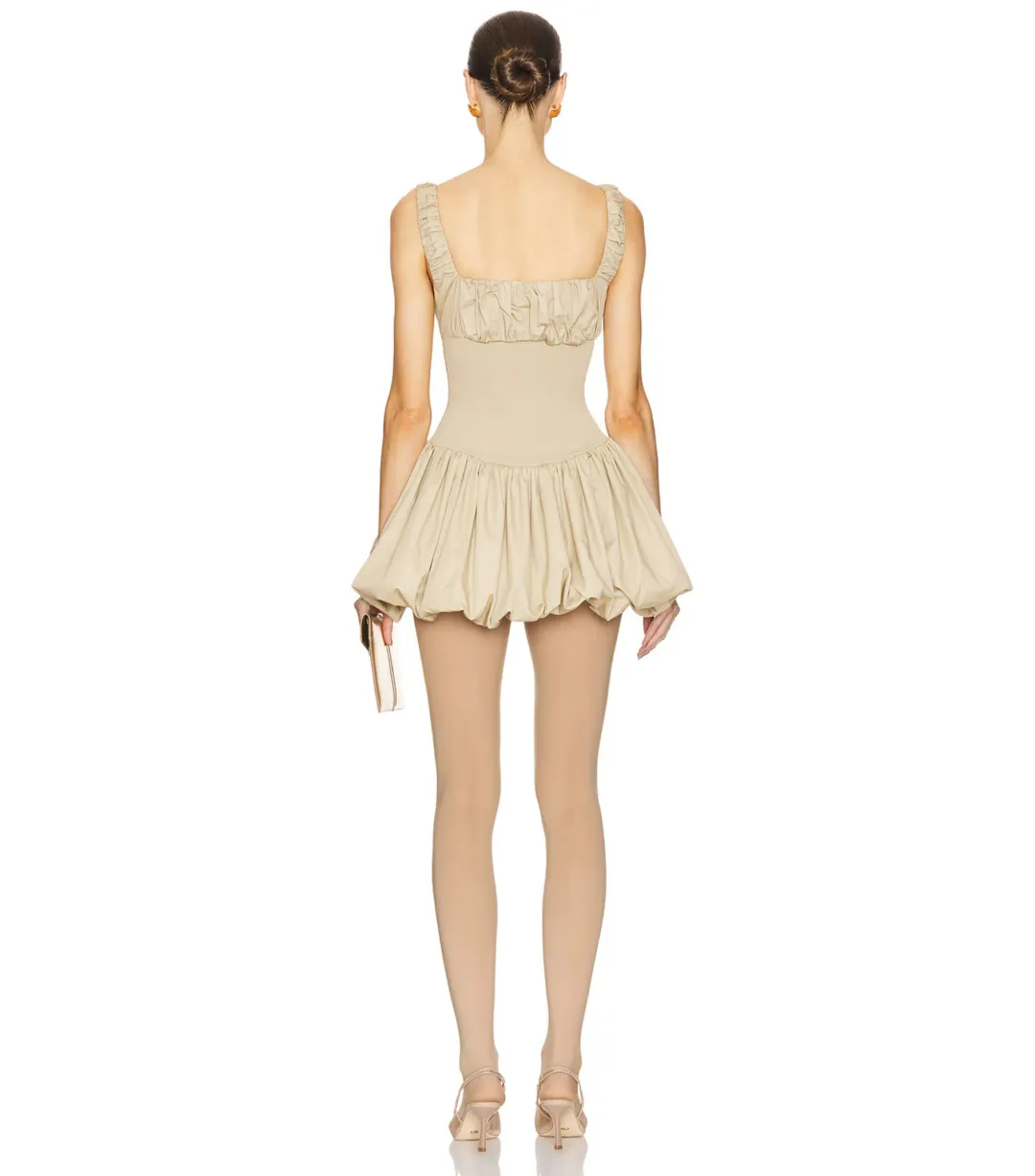 Helsa Rib Mix Puffy Mini Dress Khaki Size S / AU 8 for rent on The Volte - main image