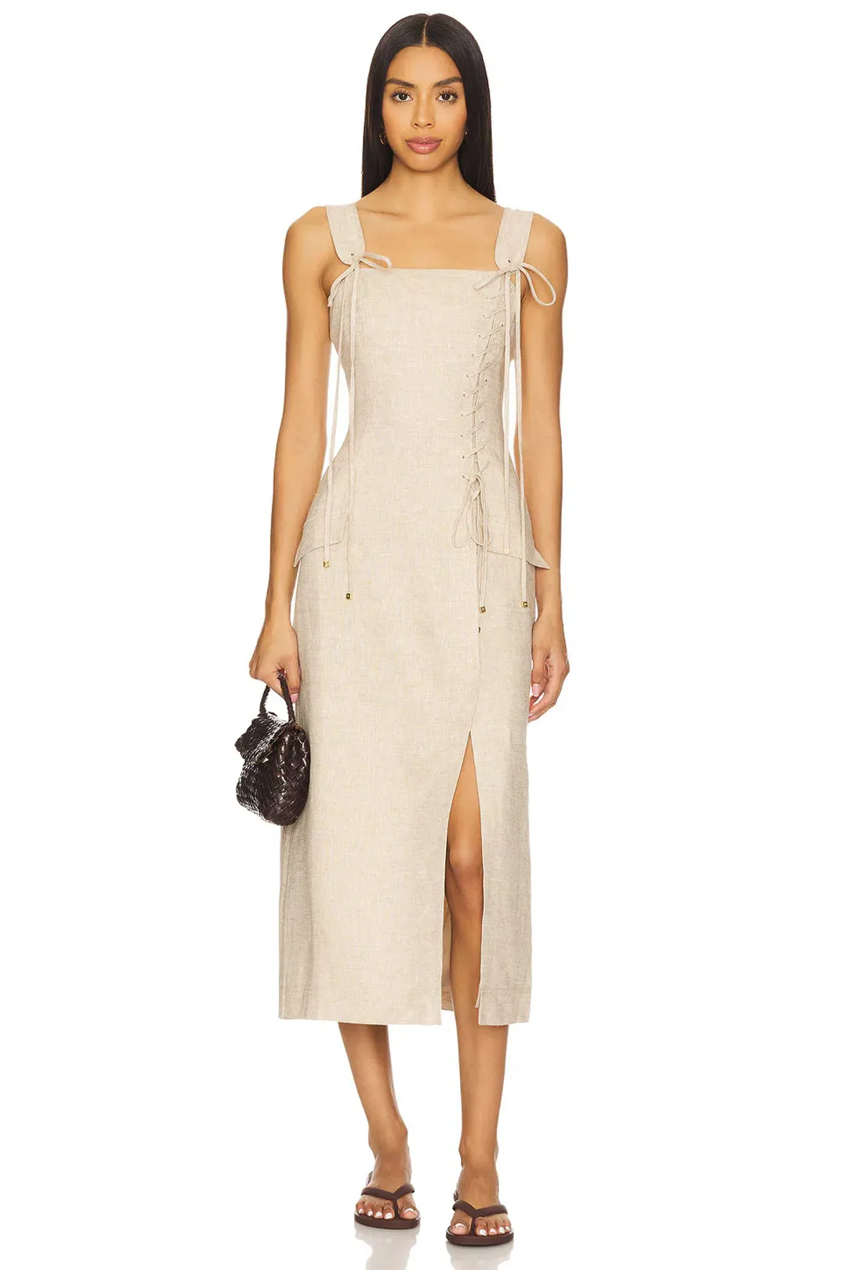Aje Morgan Midi Dress in Nude Beige Size 8 - Image 2