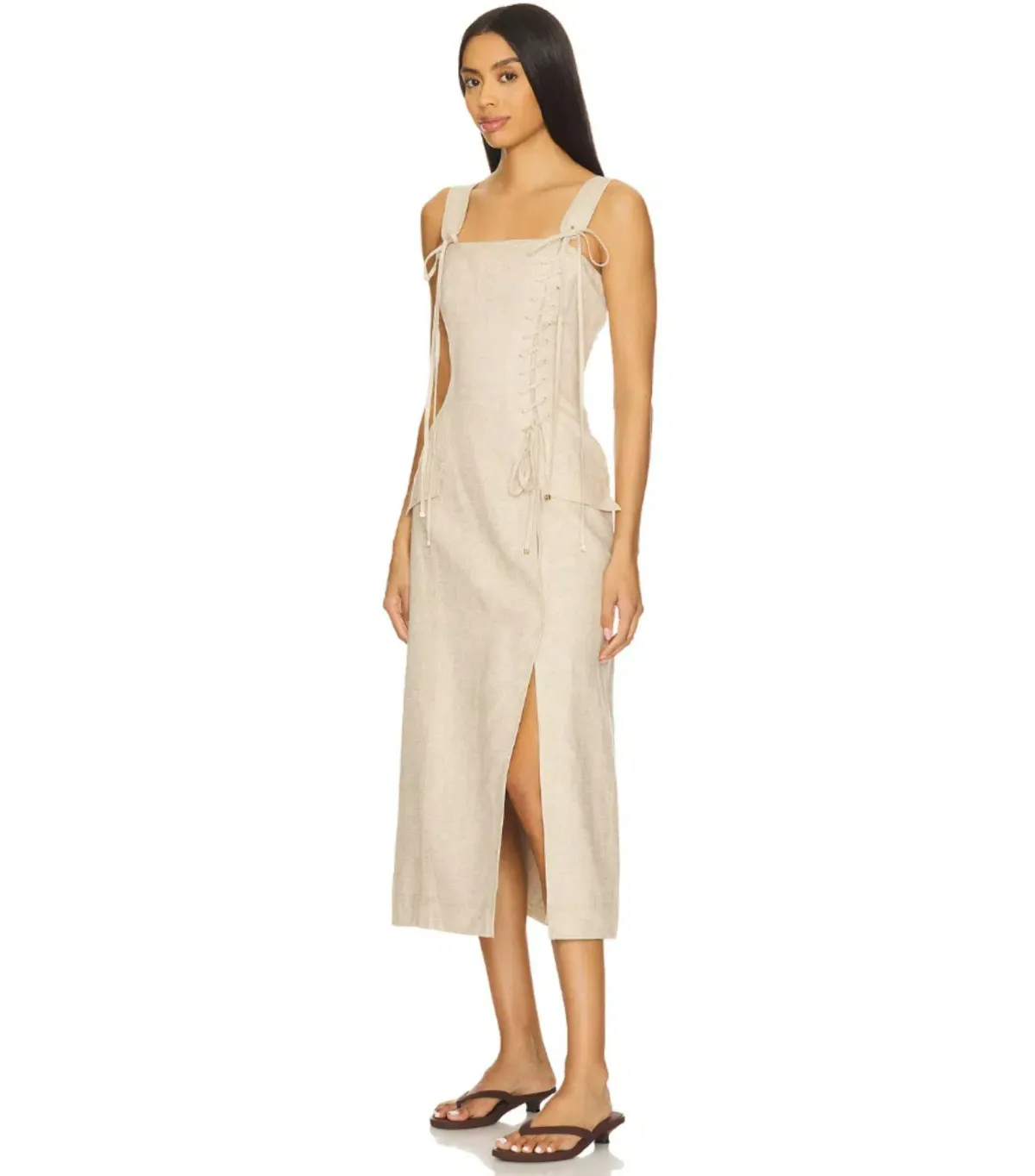 Aje Morgan Midi Dress Beige Size AU 14 - Image 2