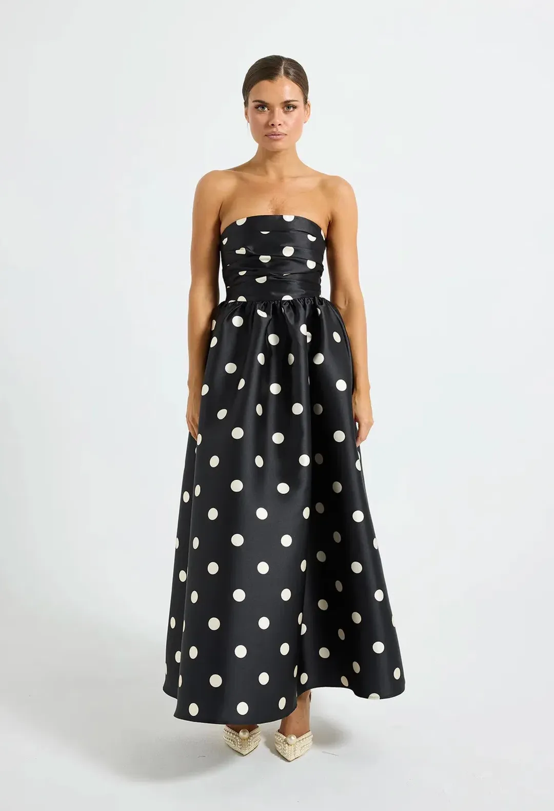 Pasduchas Dottie Strapless Midi Black/Cream Size 6 for rent on The Volte - main image