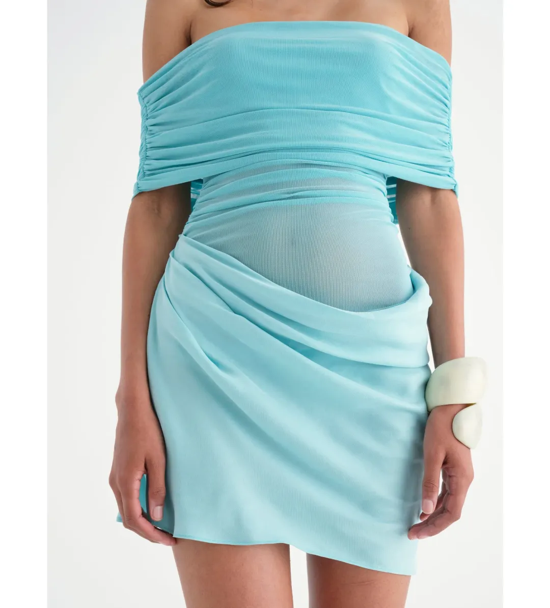 Benni Nico Off Shoulder Mini Dress in Aqua Size 10 for rent on The Volte - main image