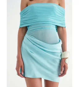 Benni Nico Off Shoulder Mini Dress in Aqua Size 10 for rent on The Volte - image 4