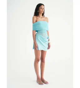 Benni Nico Off Shoulder Mini Dress in Aqua Size 10 for rent on The Volte - image 2