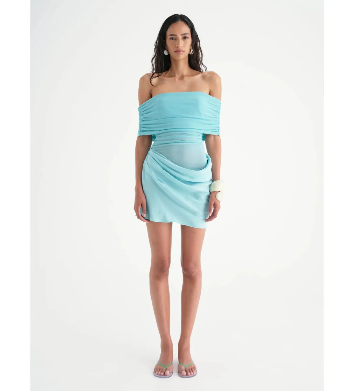 Benni Nico Off Shoulder Mini Dress in Aqua Size 10 for rent on The Volte - main image