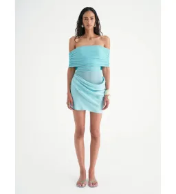 Benni Nico Off Shoulder Mini Dress in Aqua Size 10 for rent on The Volte - image 1
