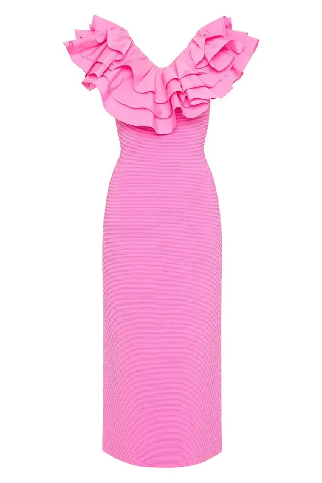 Aje Transcendent Ruffle Midi Dress in Pink Size S / AU 8 for rent on The Volte - main image