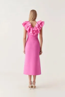 Aje Transcendent Ruffle Midi Dress in Pink Size S / AU 8 for rent on The Volte - image 3