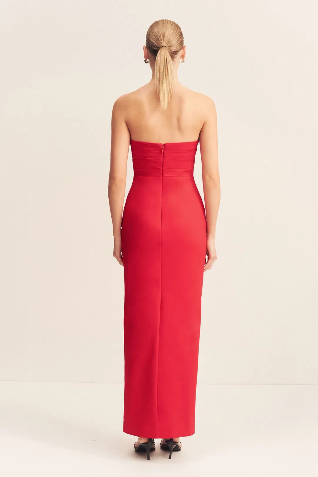 Shona Joy Lani Strapless Draped Maxi Dress in Chilli Red Size 8 for rent on The Volte - main image