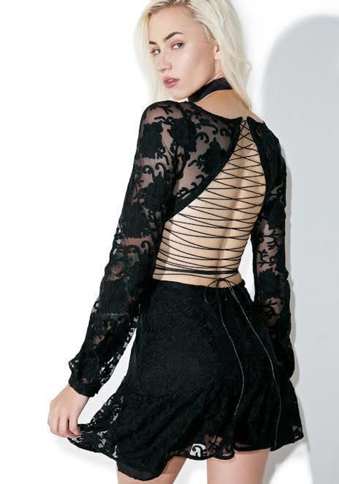 For Love and Lemons Jolene Lace-Up Dress Black Size S for rent on The Volte - main image