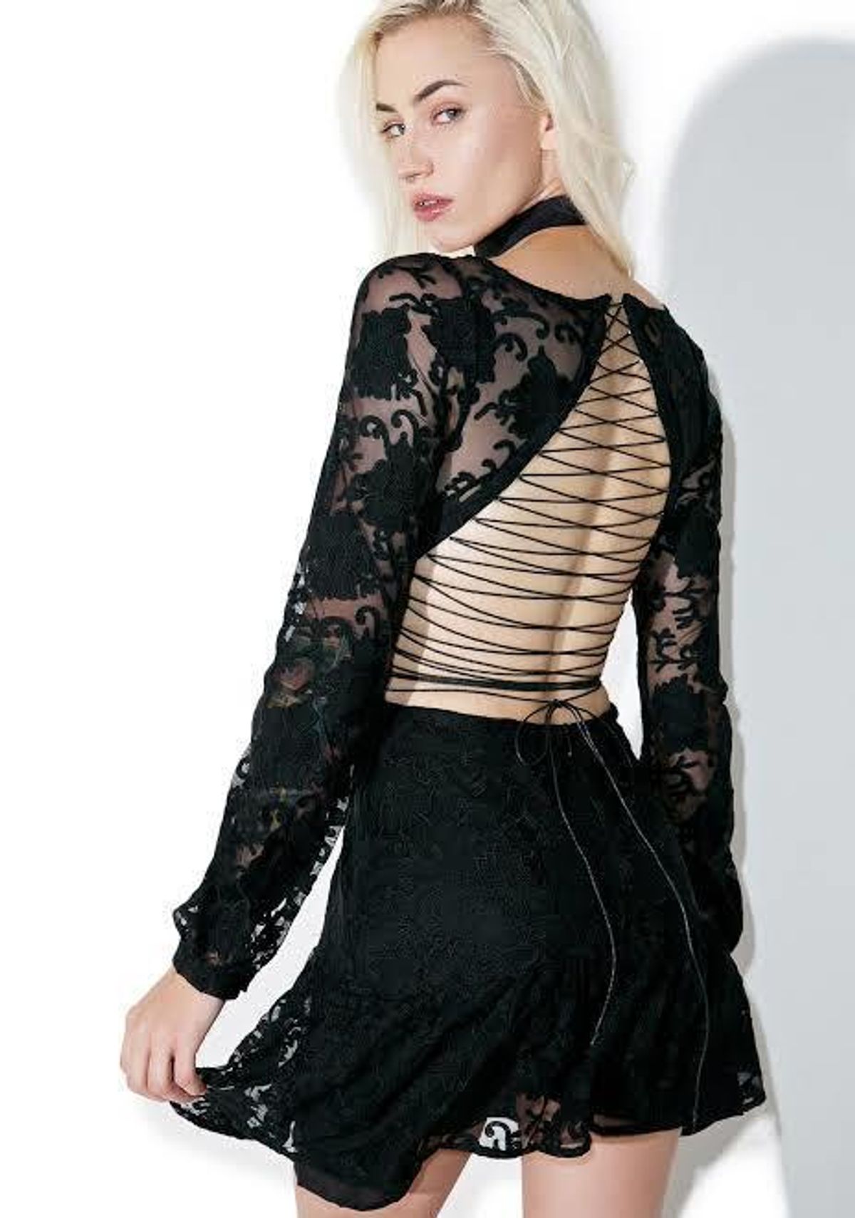 For Love and Lemons Jolene Lace-Up Dress Black Size S - Image 2