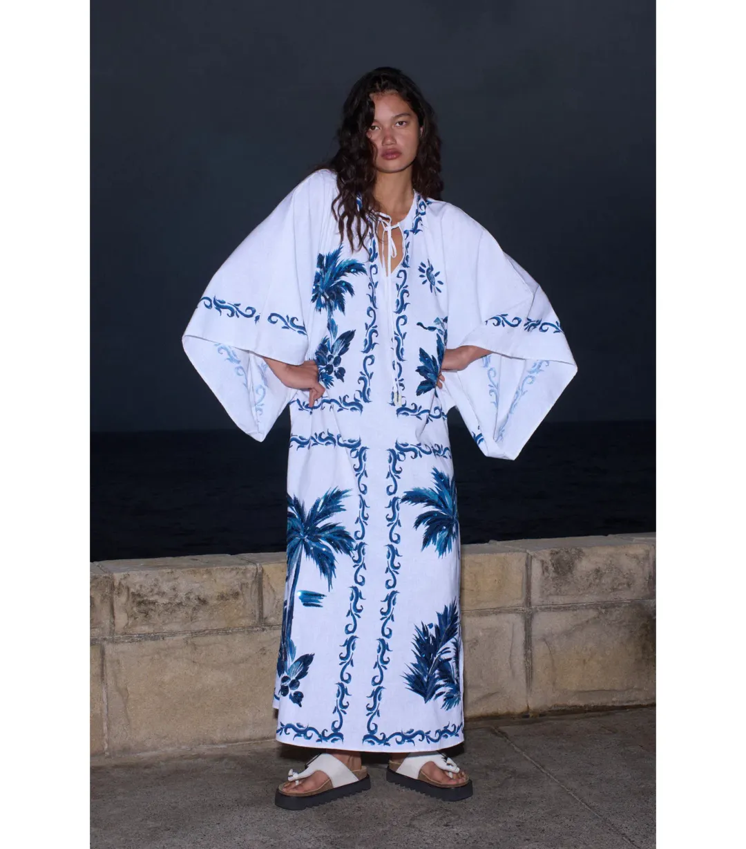 Hansen And Gretel Kiera Kaftan Midi Dress Hawaii Blue Size AU 10 for rent on The Volte - main image