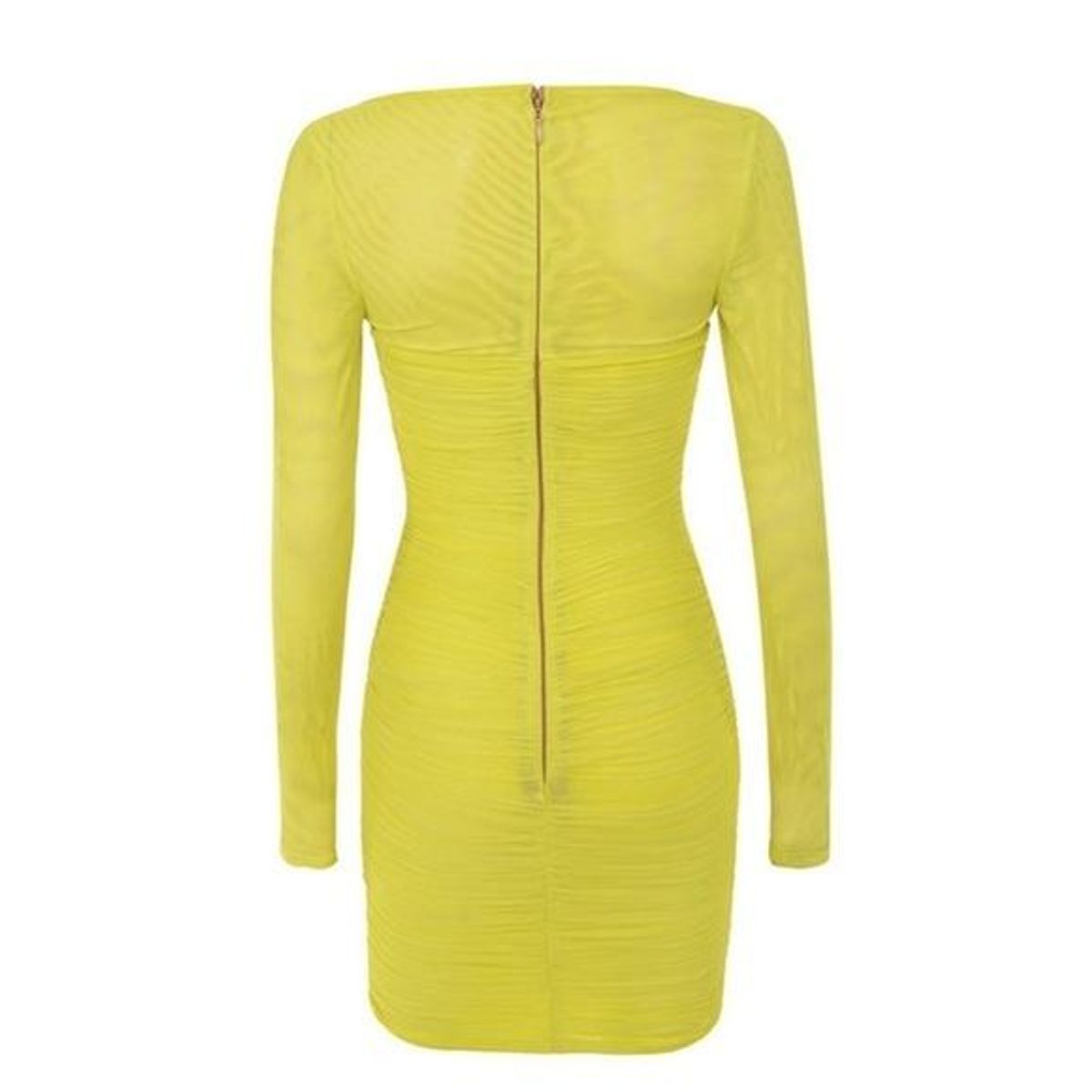 House of CB Valentina Chartreuse Long Sleeve Ruched Organza Mini Dress Yellow Size 6 - Image 3