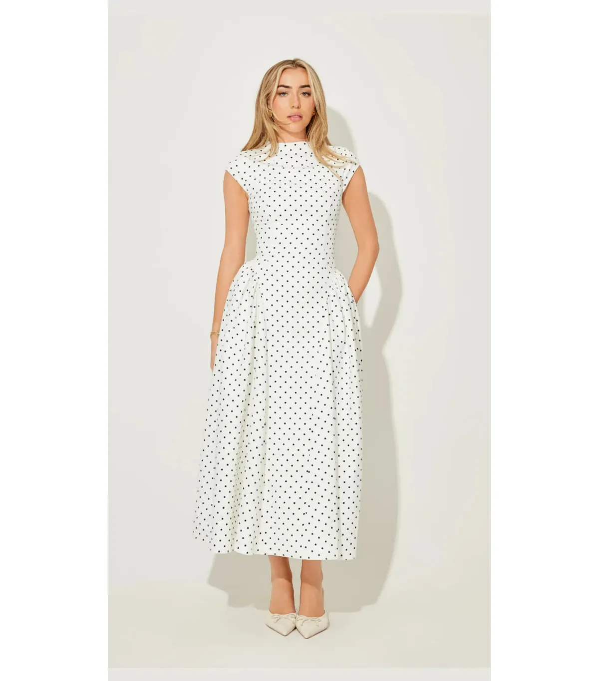 Odd Muse Cap Sleeve Midi Dress in White Polka Dot Size S / AU 8 - Image 3