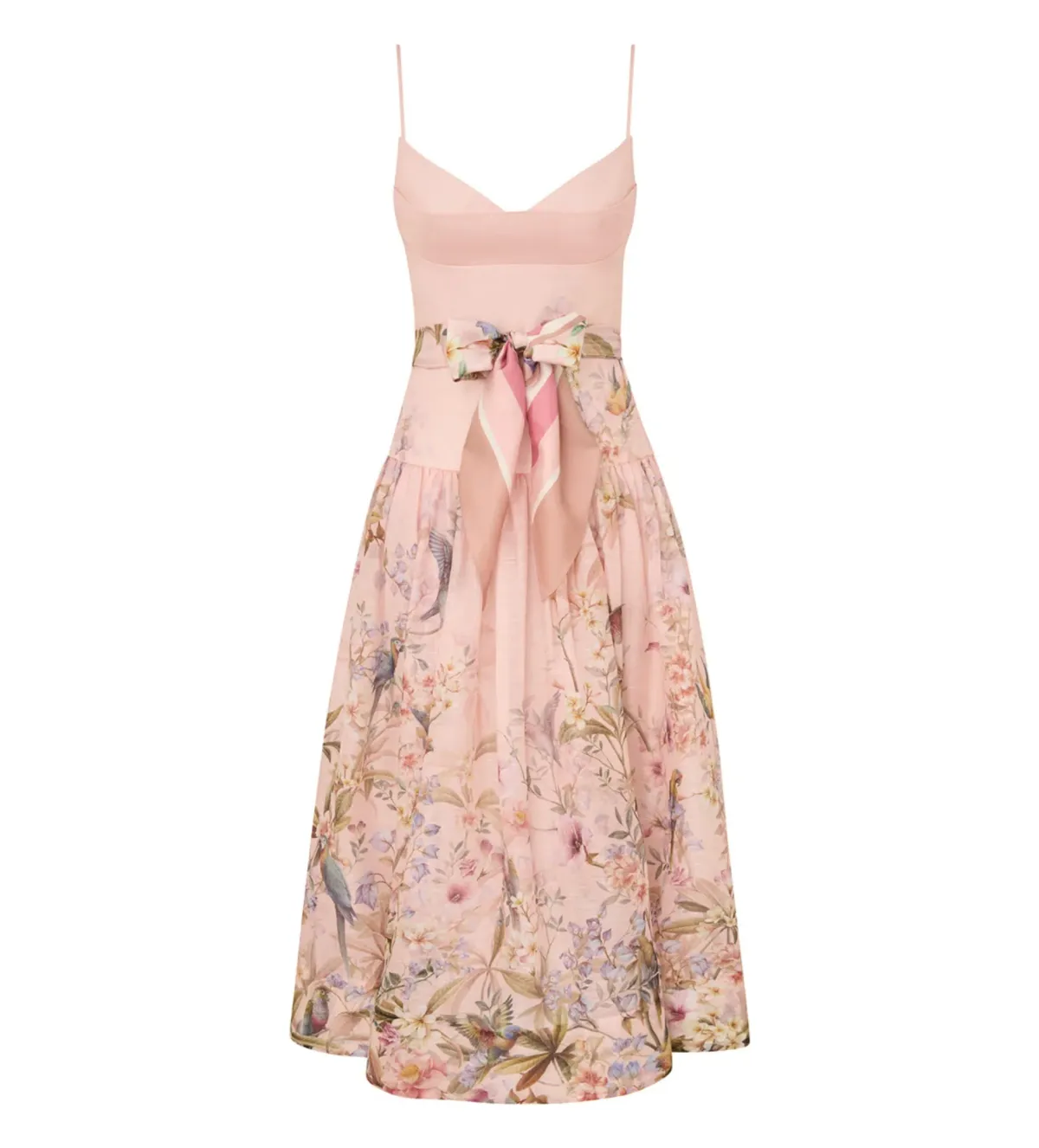 Zimmermann Rebellion Fitted Picnic Midi Dress in Pink Aviary Size 0 for rent on The Volte - main image