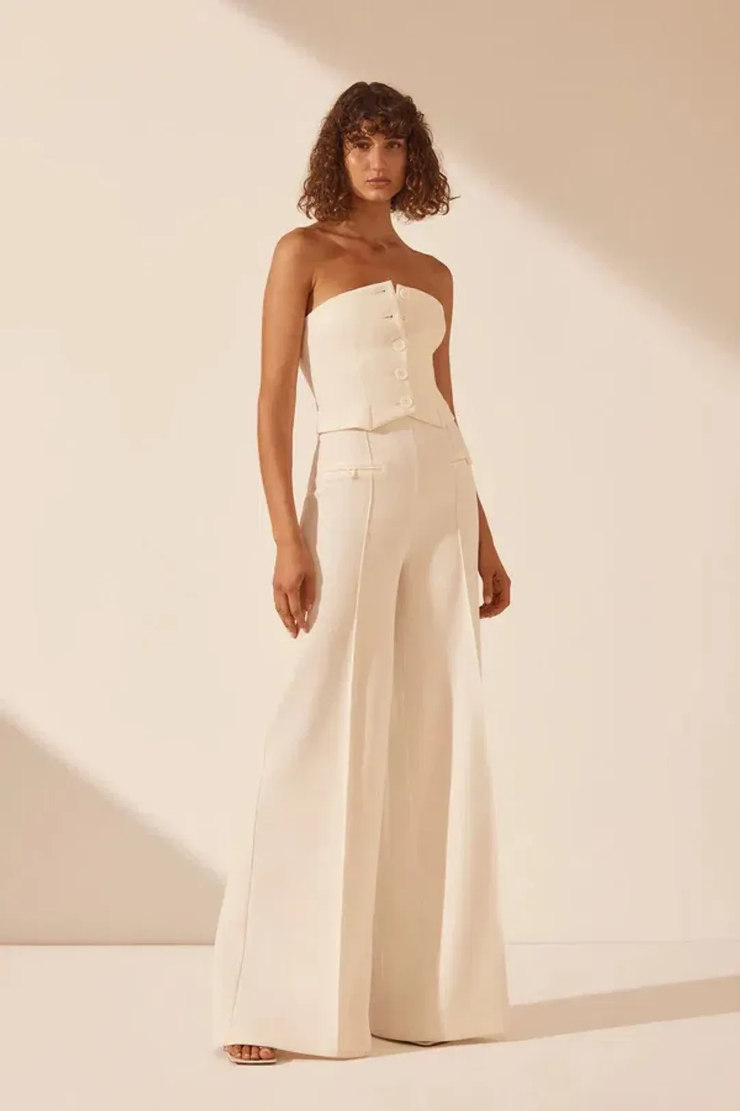 Shona Joy Amura Set High Waisted Wide Leg Pant and Button Up Bodice - Cream for rent on The Volte - main image
