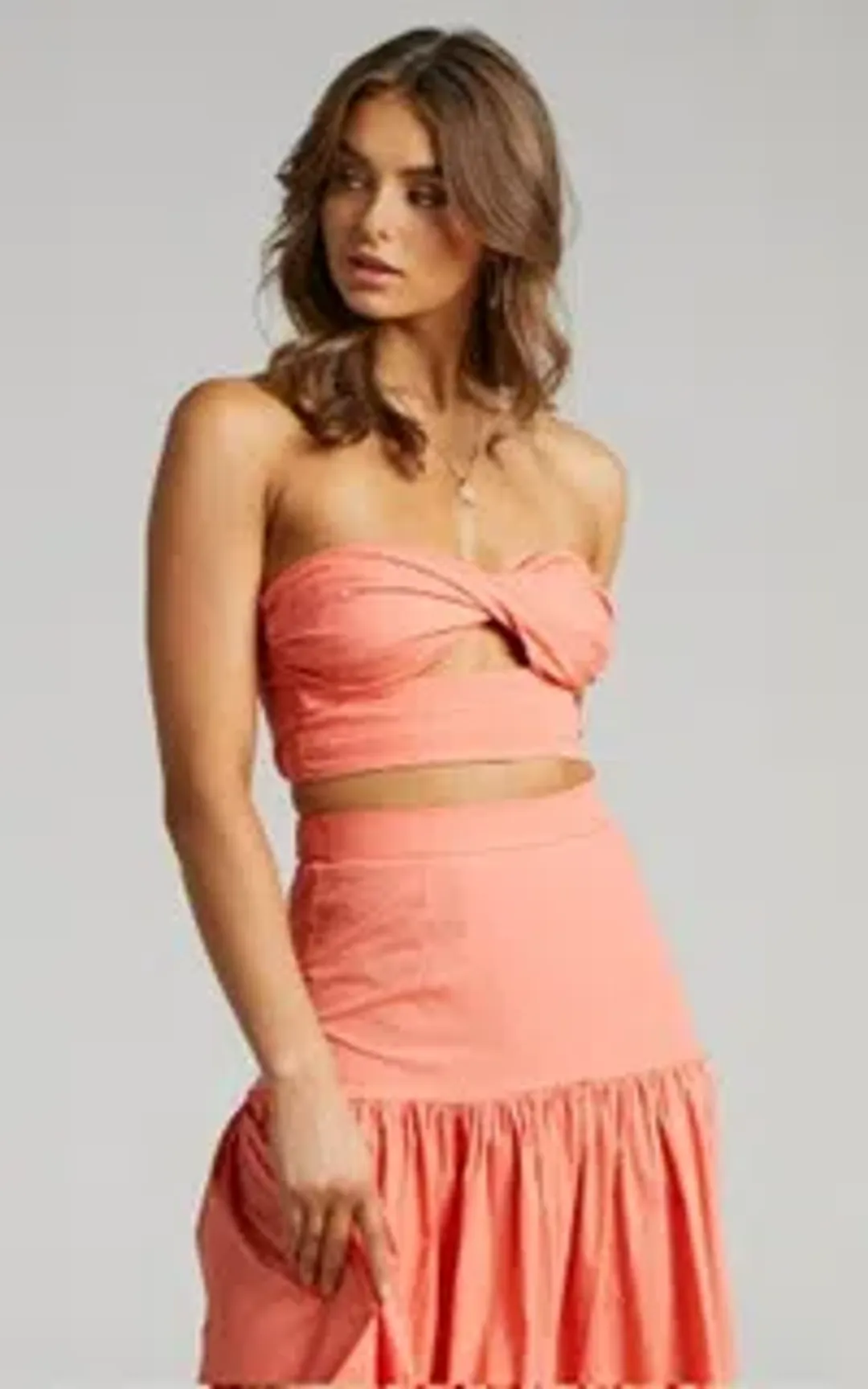 RUNAWAY THE LABEL - AYLA MAXI SKIRT & CROP IN SUNSET SHOWPO for rent on The Volte - main image