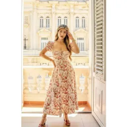 HOUSE OF CB TALLULAH Rose Print Puff Sleeve Midi Sundress for rent on The Volte - image 1