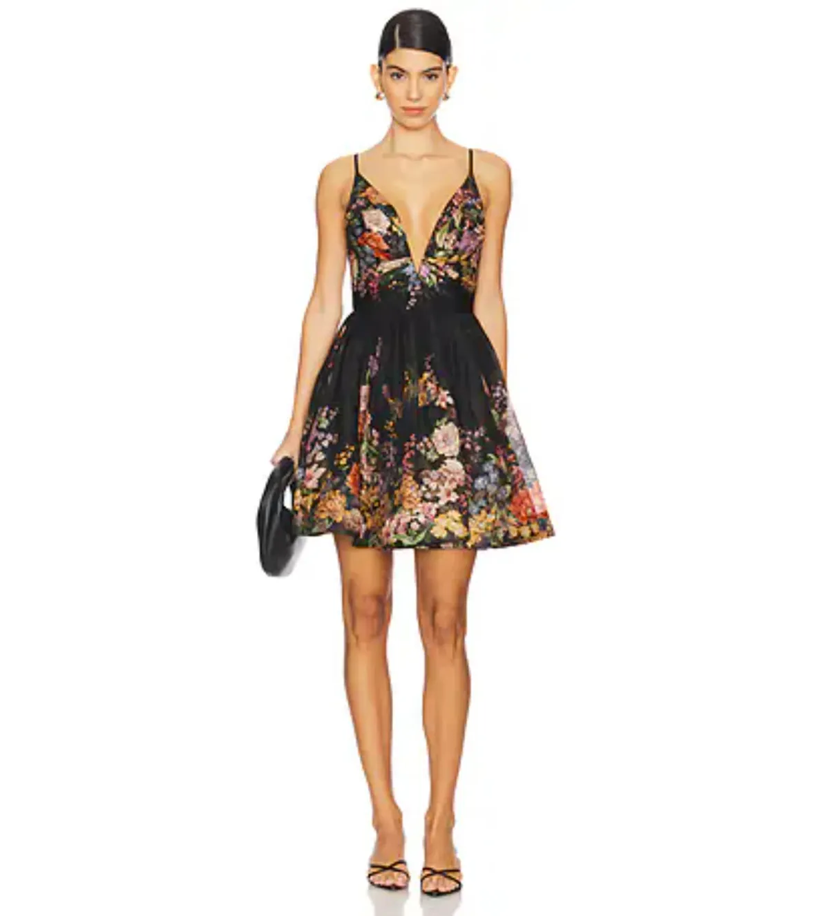 Zimmermann Pavilion V Neck Mini Dress in Black Multi Floral Size 1/AU 10 - Image 1