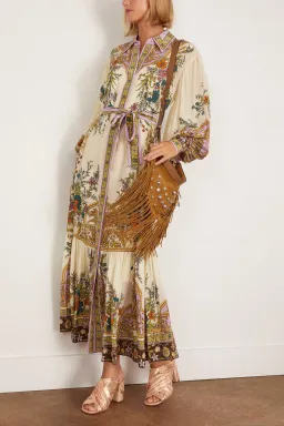 Alemais Antoinette Floral-print Chiffon Maxi Shirt Dress Cream Size 12 for rent on The Volte - image 1
