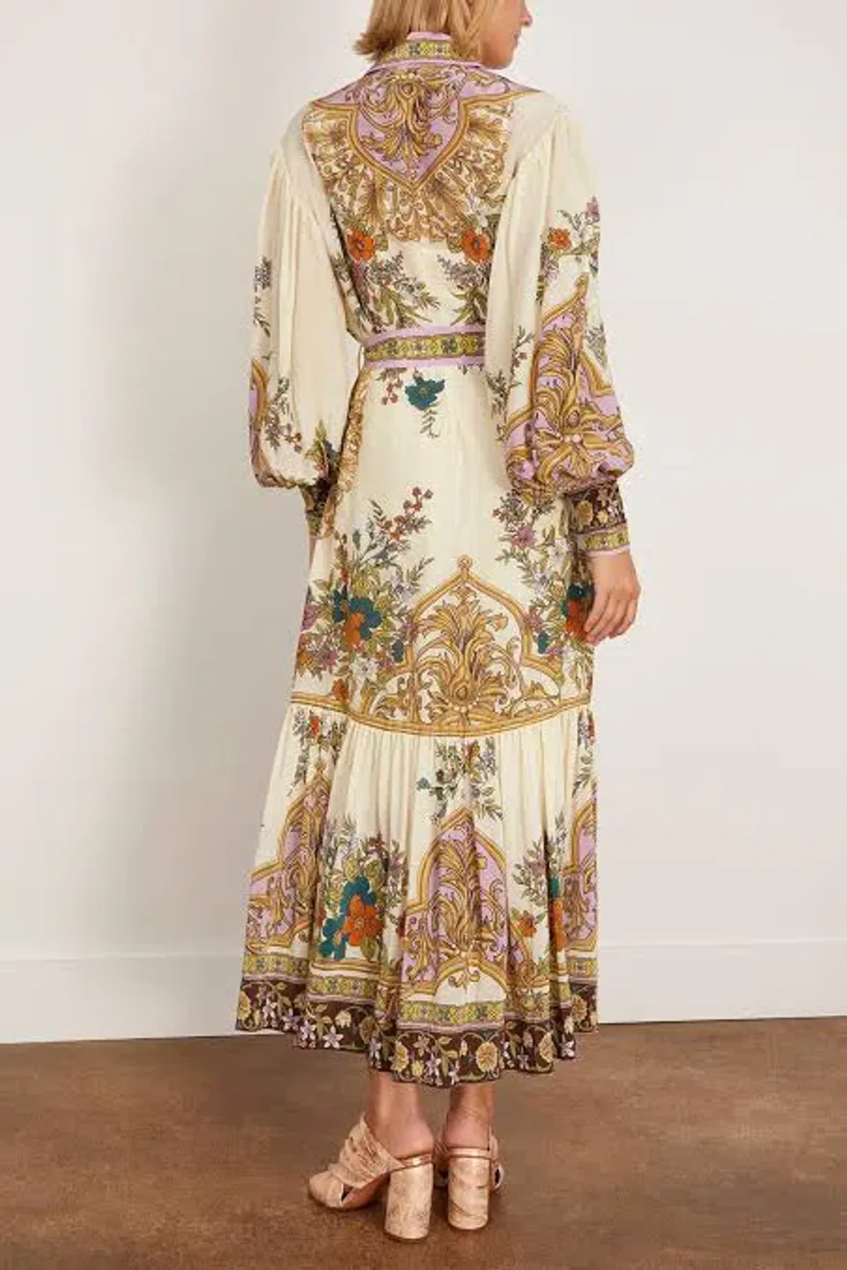 Alemais Antoinette Floral-print Chiffon Maxi Shirt Dress Cream Size 12 - Image 3