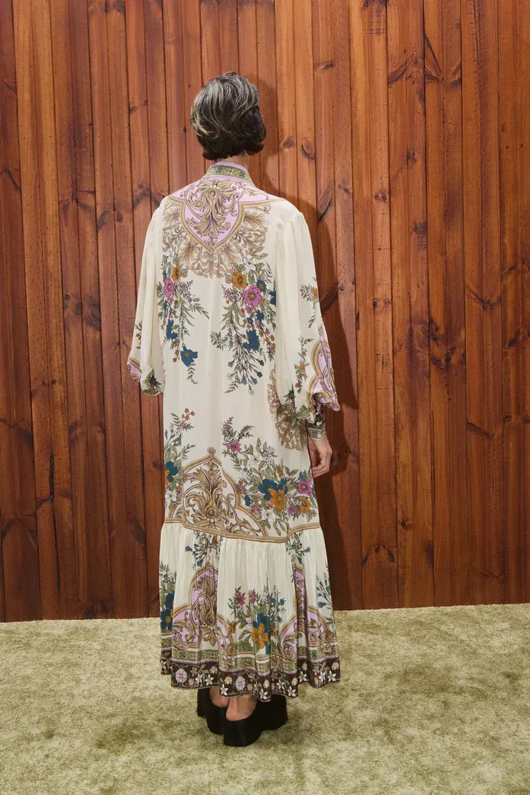 Alemais Antoinette Floral-print Chiffon Maxi Shirt Dress Cream Size 12 for rent on The Volte - main image