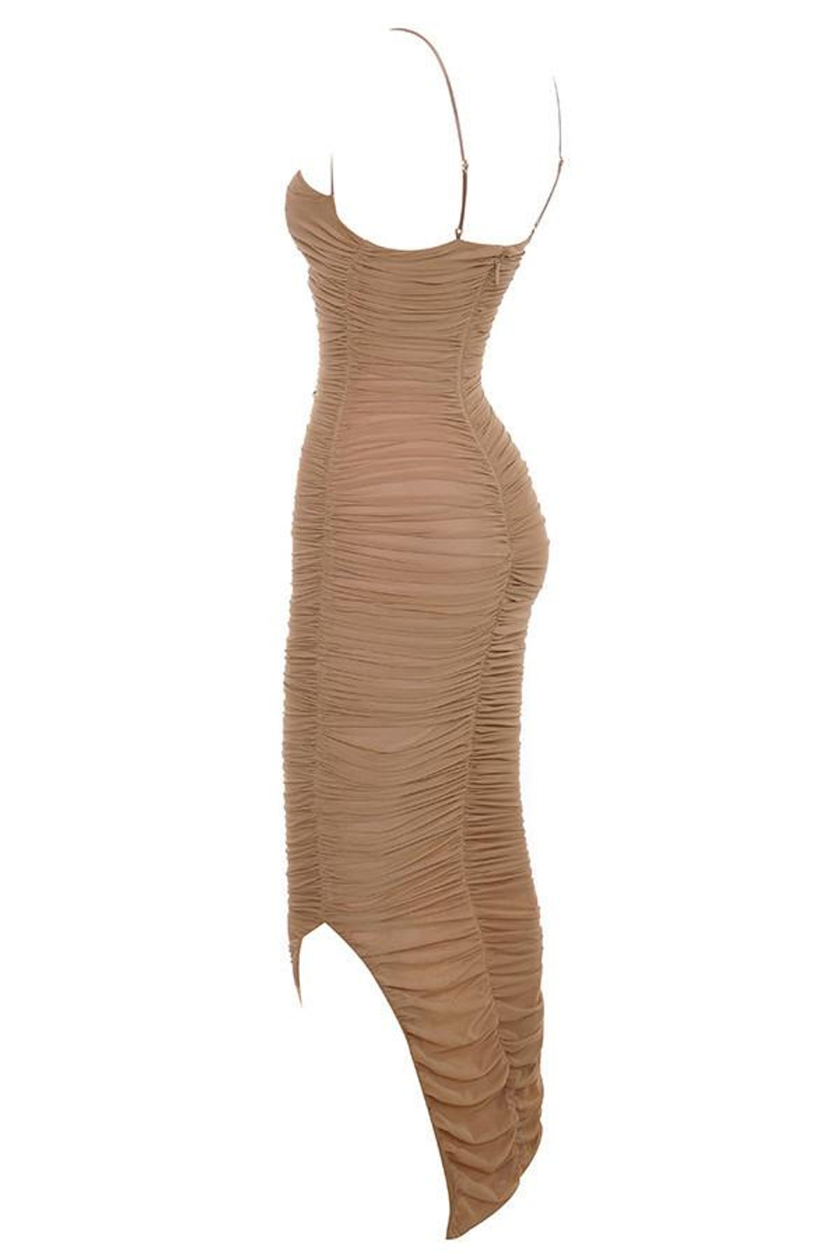House of CB Fornarina Organza Mesh Midi Dress Tan Size 8 - Image 4