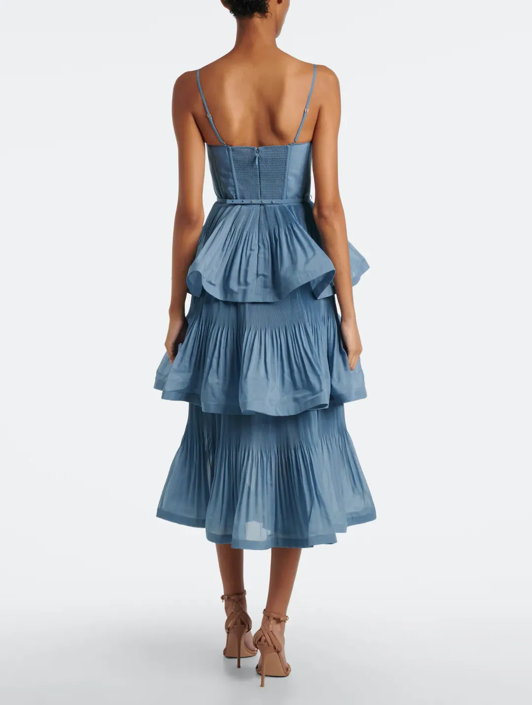 Zimmermann Pleated Tiered Midi Dress in Deep Blue Size 3 / AU 14 for rent on The Volte - main image