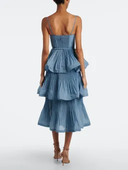 Zimmermann Pleated Tiered Midi Dress in Deep Blue Size 3 / AU 14 for rent on The Volte - image 3