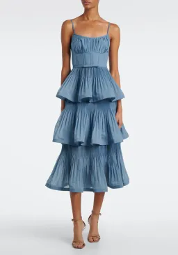 Zimmermann Pleated Tiered Midi Dress in Deep Blue Size 3 / AU 14 for rent on The Volte - image 1