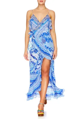 Camilla Long Wrap Maxi Dress with Frill in Throwing Shade Print Size AU 6 for rent on The Volte - image 1
