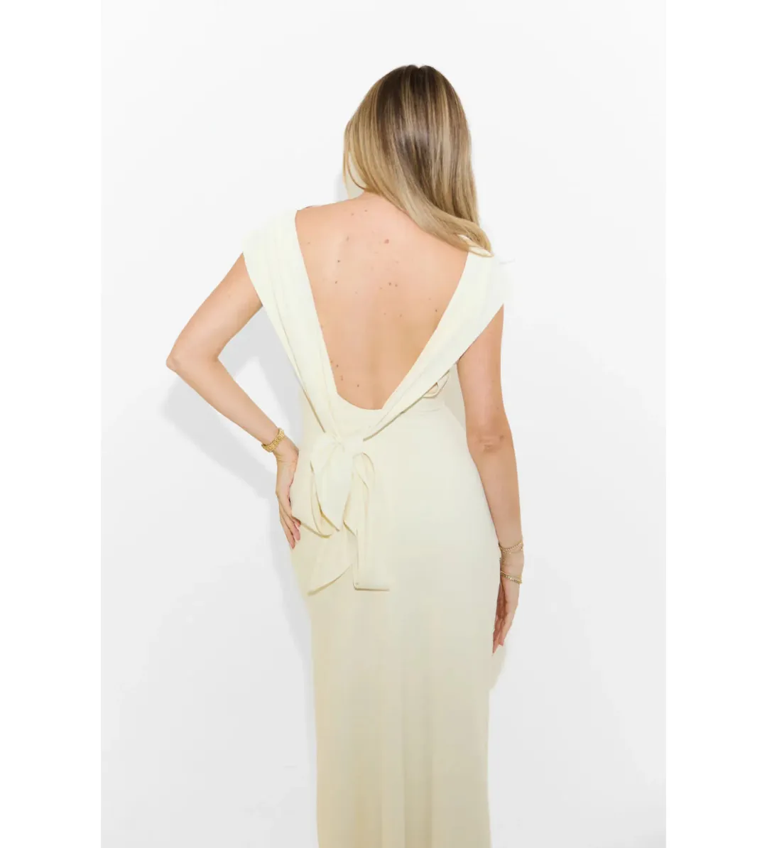 Odd Muse Drape Maxi Dress in Butter Cream Size AU 12 for rent on The Volte - main image