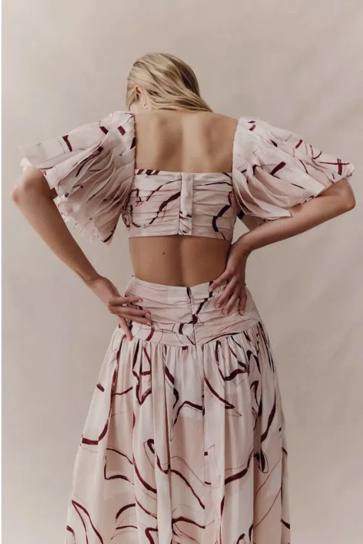 AJE Marianne Midi Dress Ruched Cutout Whimsical Dove - Image 2