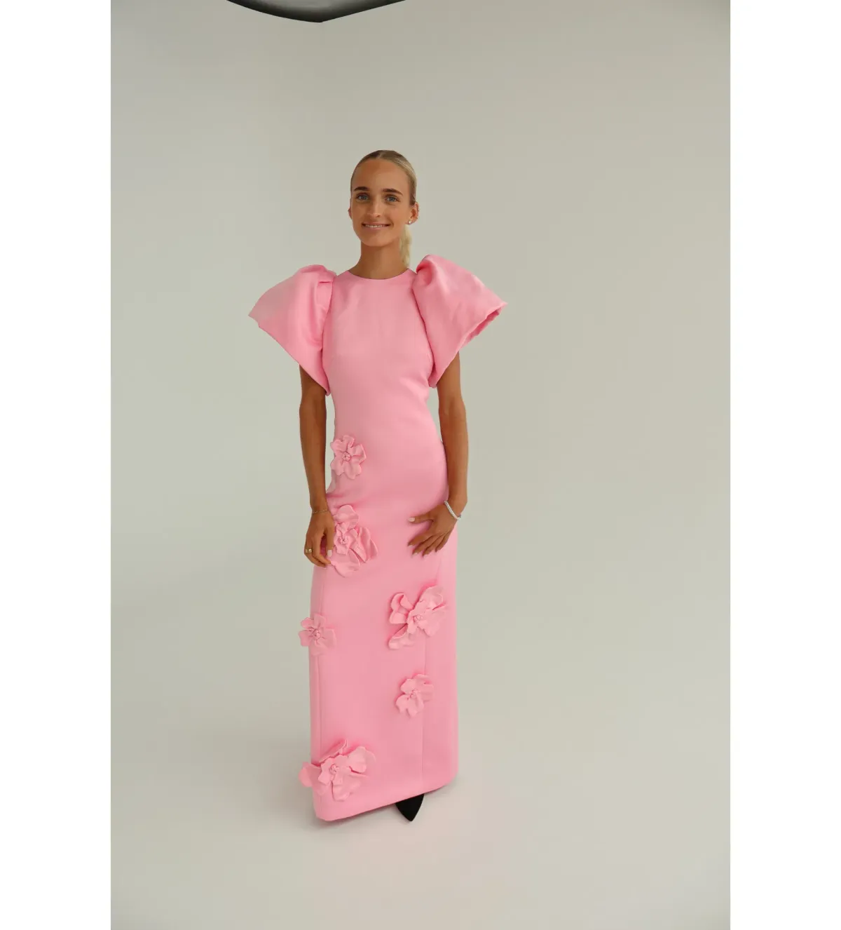 Leo Lin Lucinda Floral Appliqué Maxi Dress Baby Pink Size 10 for rent on The Volte - main image